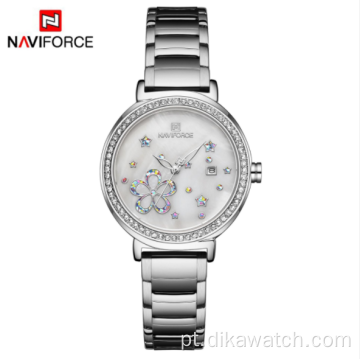 Novo relógio feminino NAVIFORCE 5016 para mulheres, relógio feminino à prova d&#39;água de quartzo, pulseira de aço